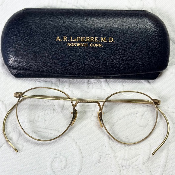 Vintage 1930s Ful Vue 12K Gold Filled Round Wire Rim Eyeglasses with Case Retro